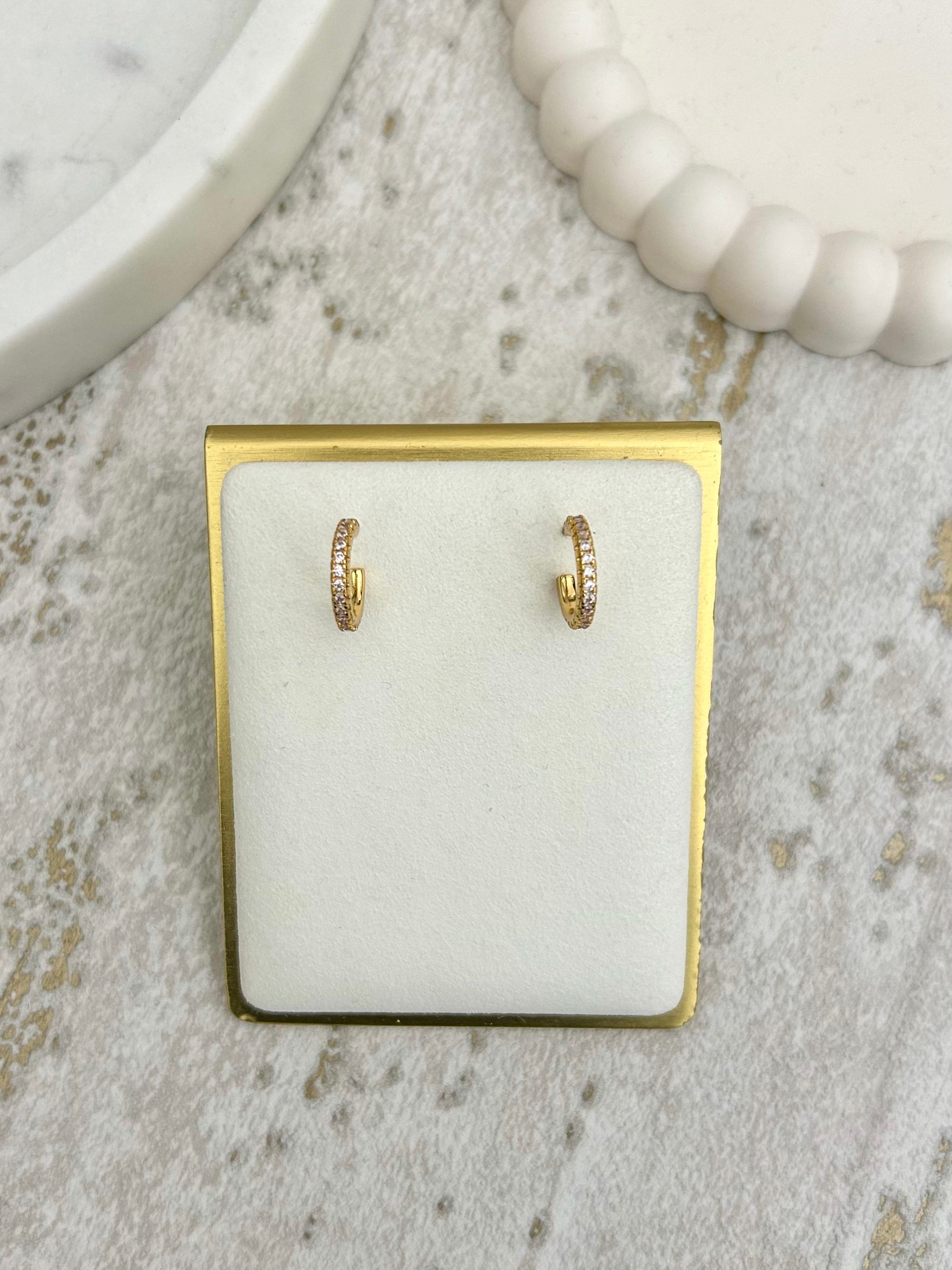 Thin Diamonté Half Hoop Earrings (2 Colours)