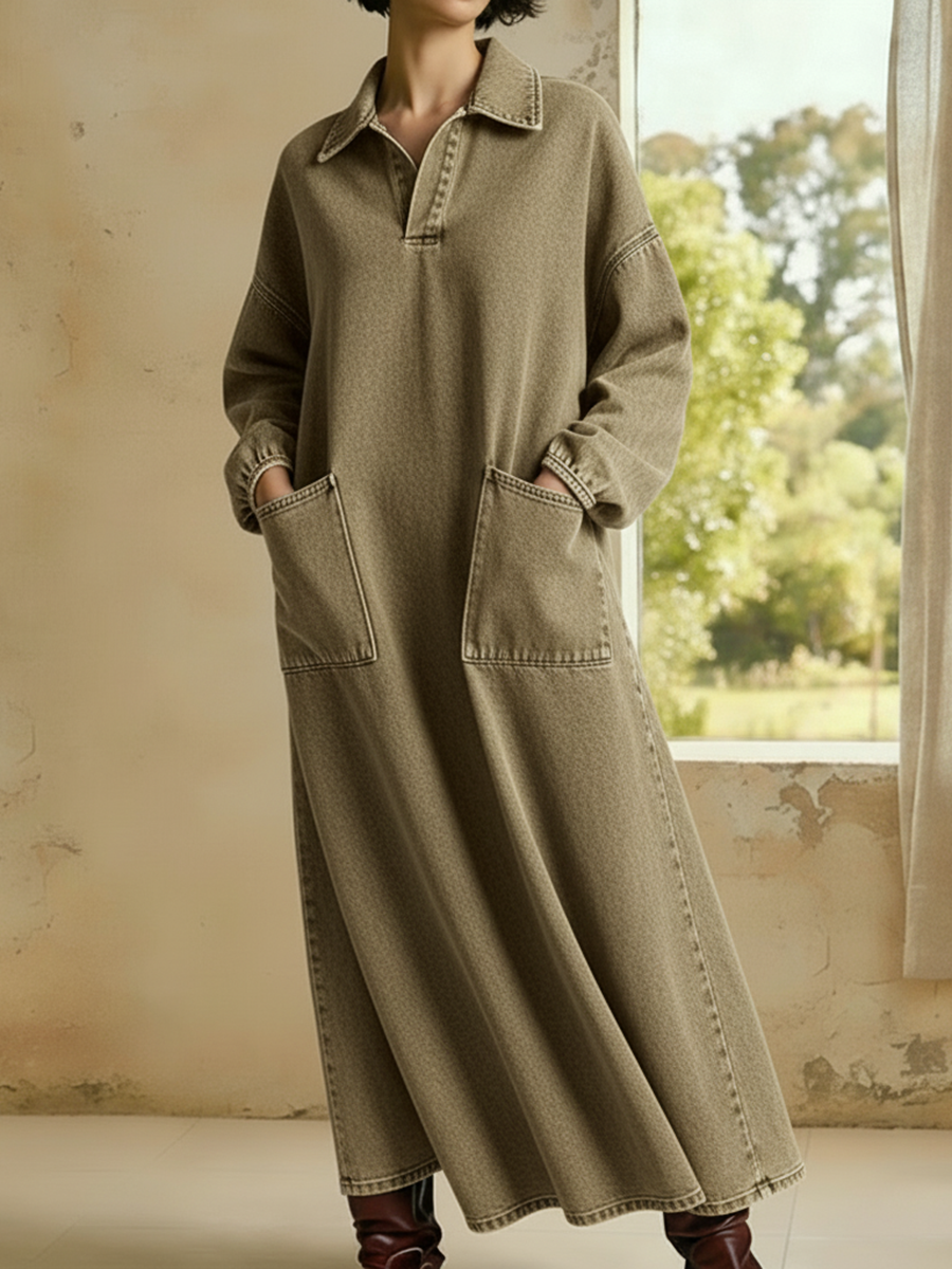 🔥New Arrivals🔥Casual Polo-neck Denim Dress