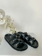 Triple Strap Sandals With Gold Circle Detail (3 Colours)