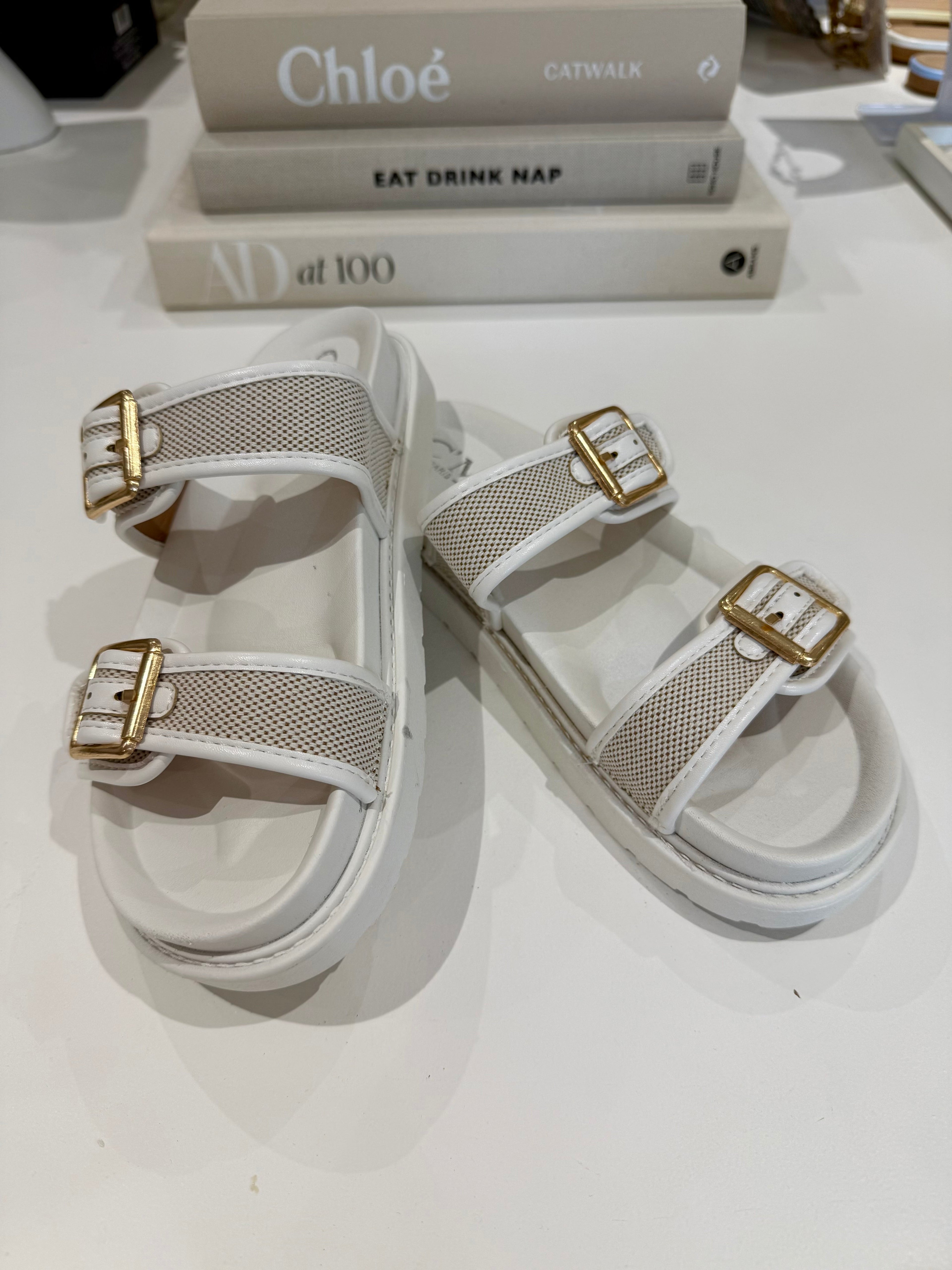 Double Buckle Contrast Woven Sandals (3 Colours)
