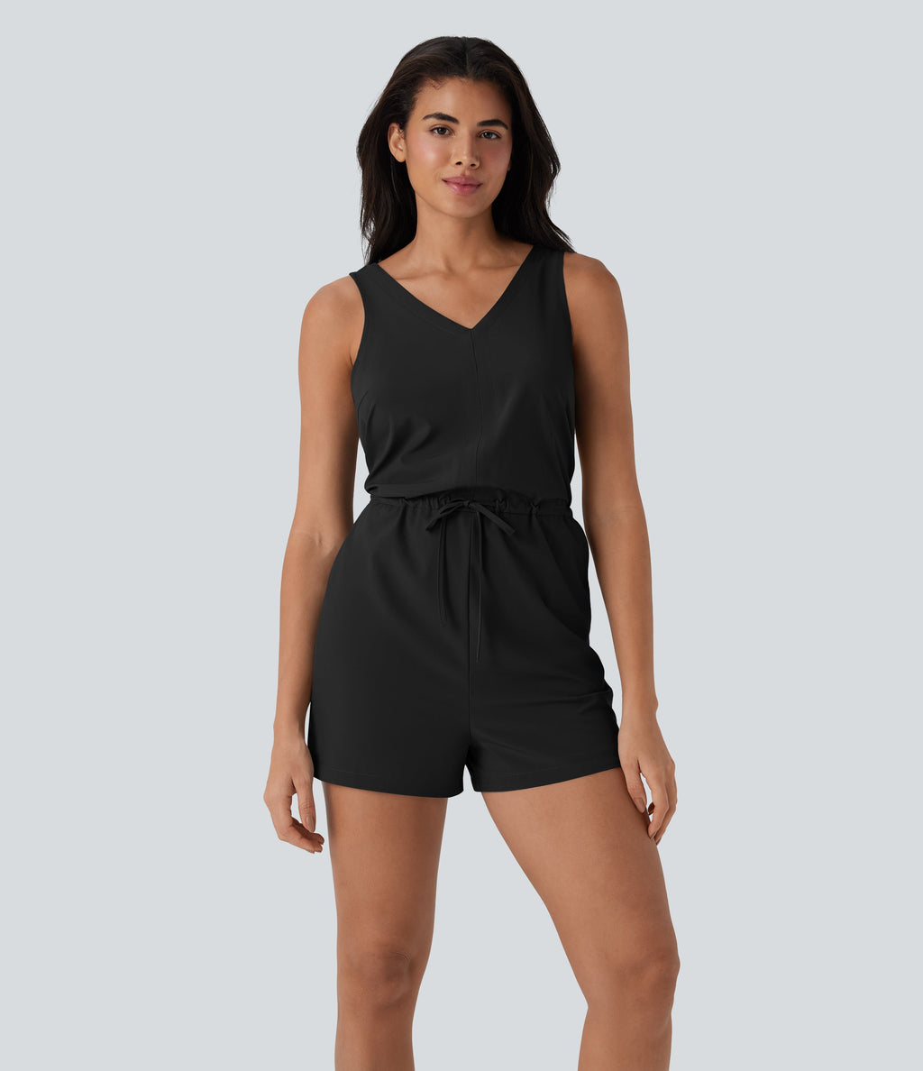 BreezefulTM Sleeveless Cut Out Drawstring Quick Dry Hiking Romper with Pockets