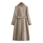 Women's Long Sleeve Lapel Single Breasted Coat with Belt Pocket - Warm Winter & Autumn Outerwear