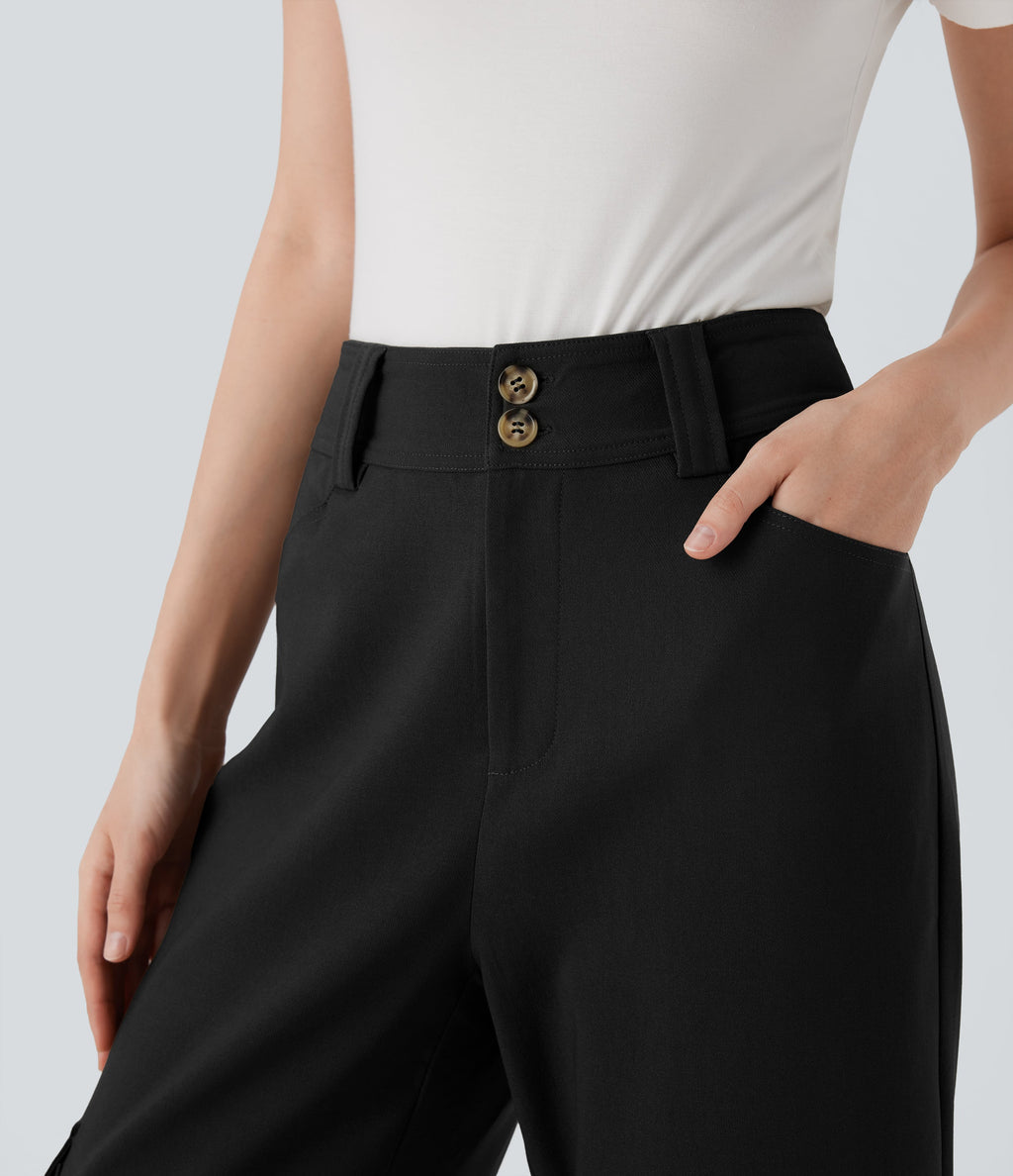 High Waisted Straight Leg Work Cargo Pants with Pockets