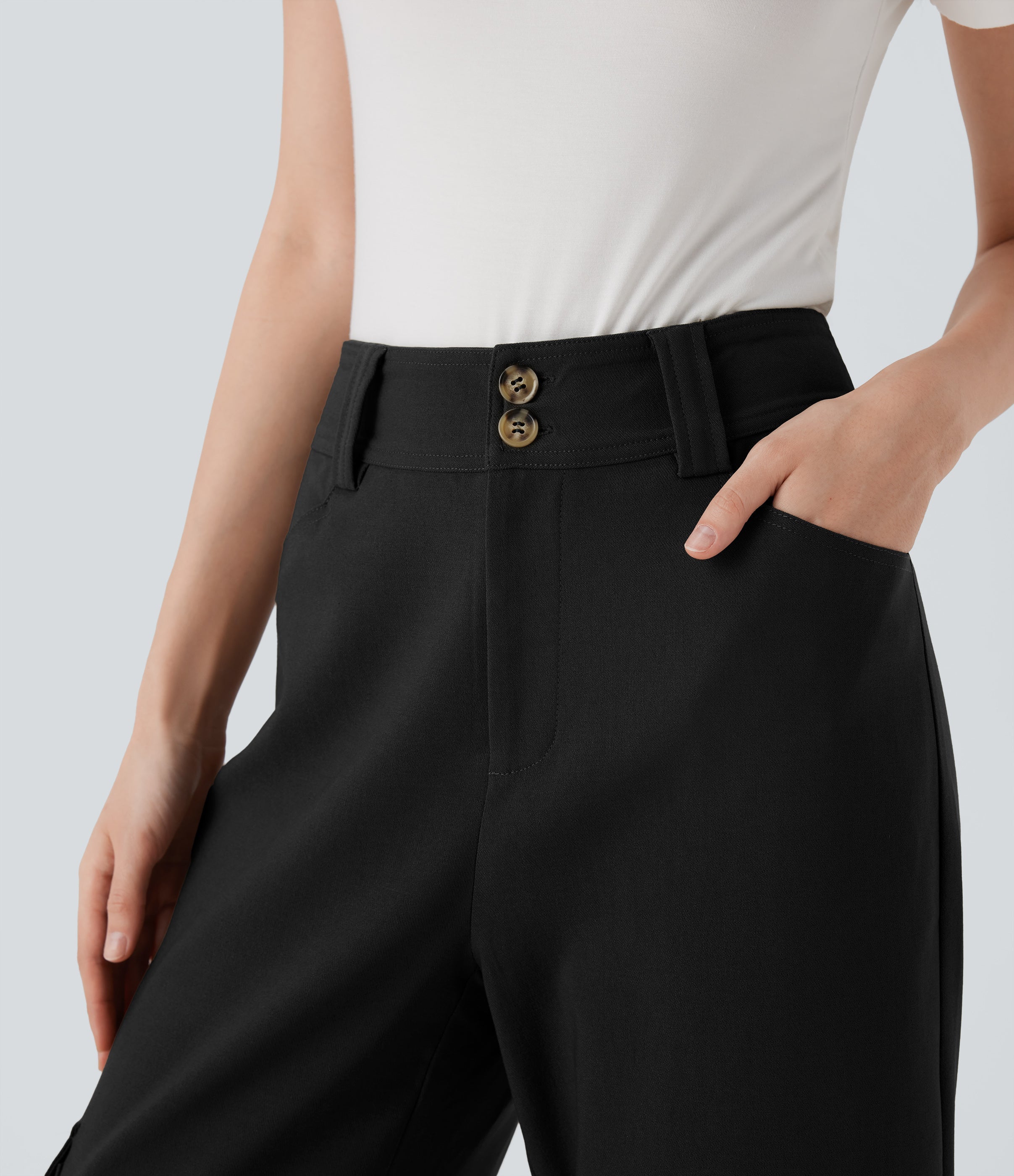 High Waisted Straight Leg Work Cargo Pants with Pockets