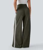 2026🔥 Ribbed SoCinched High Waisted Tummy Control Drawstring Wide Leg Color Block Casual Trousers with Pockets
