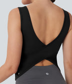 U Neck Crossover Yoga Tank Top-Longer Length-D/DD/DDD/F Cups