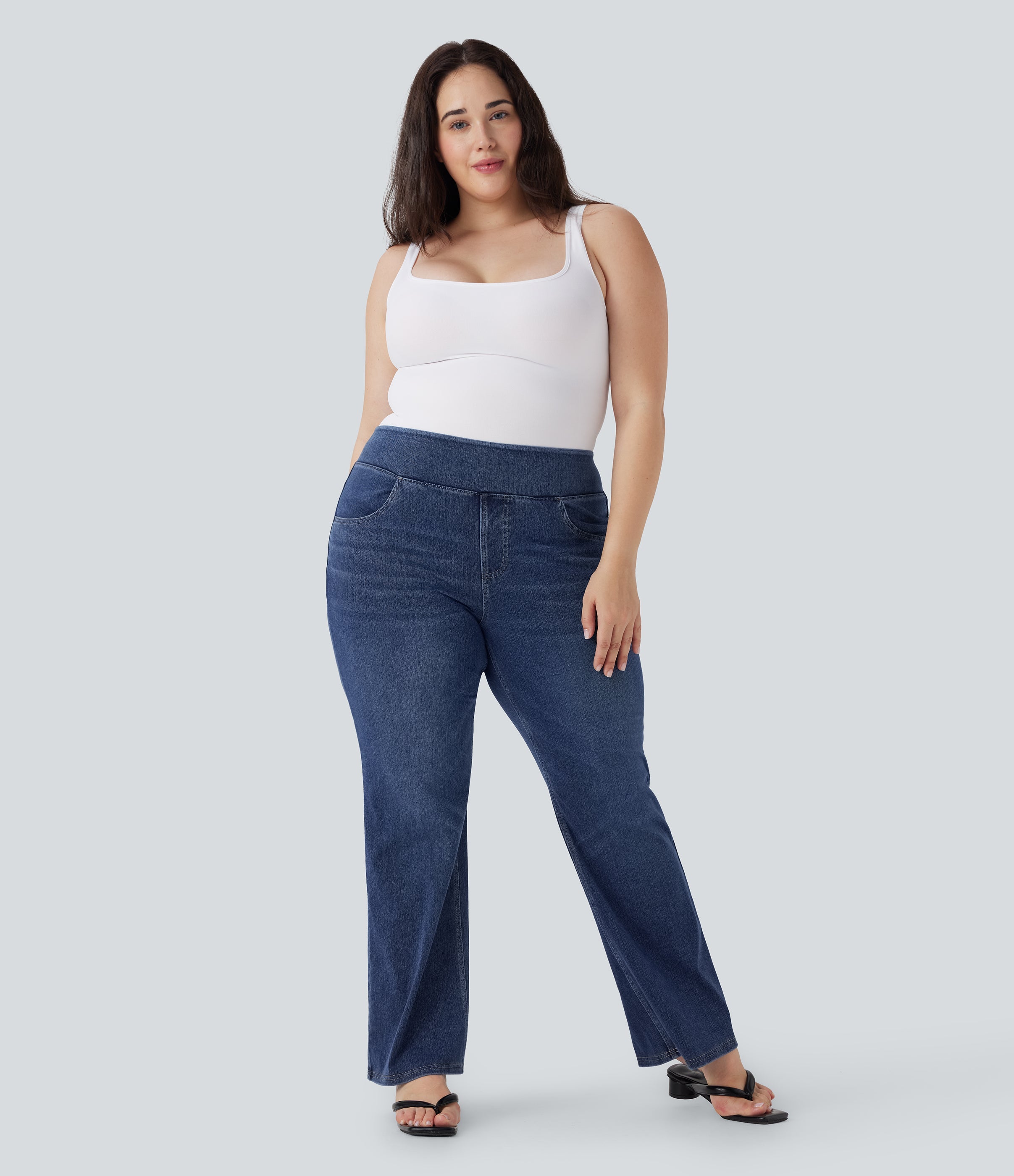 FlexTM High Waisted Pockets Washed Casual Bootcut Plus Size Jeans