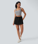 Mid Rise Drawstring 2-in-1 Micro Mini Casual Skirt with Pockets