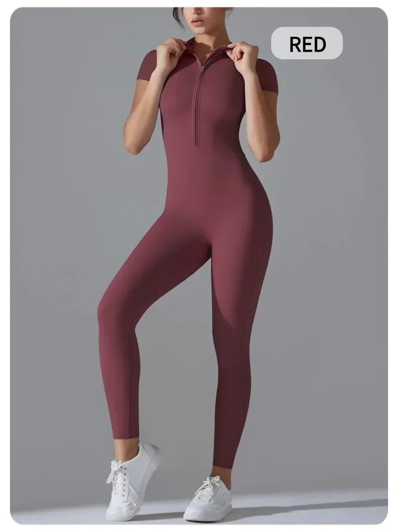 Women's Sexy Hip Lifting Fitness Jumpsuit, Tight Zipper Fitness Running Suit, Sports Pants Leggings Sport Women Fitness