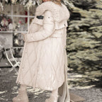 Women's Long Quilted Coat with Fur Collar