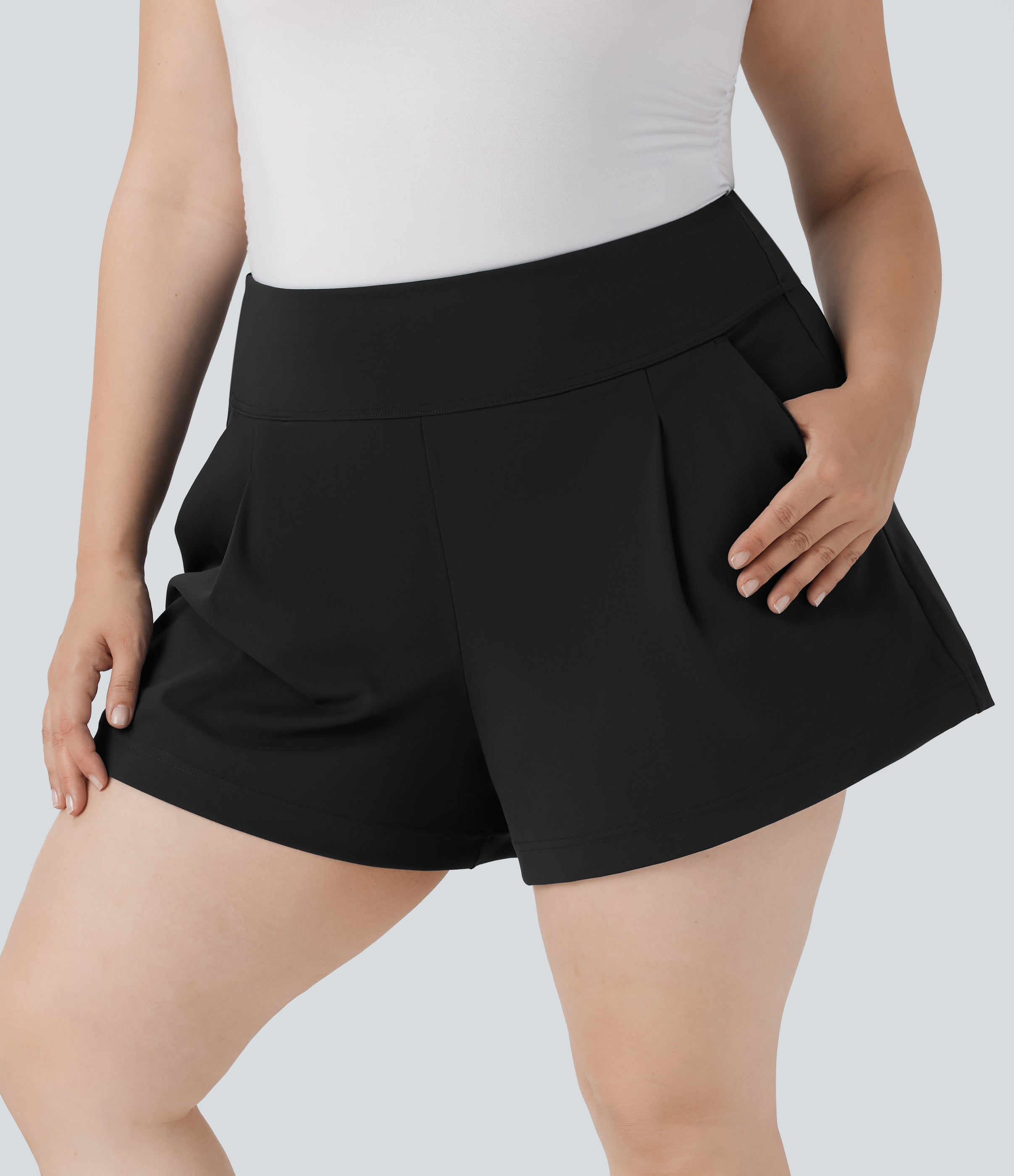 Plus Size High Waisted Work Shorts with Pockets