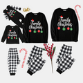 "Family Christmas 2025" Letter Printed Black Long Sleeve Top with Black And White Plaid Pants Family Matching Pajamas
