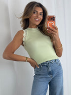 Ribbed Lace Trim Sleeveless Vest (6 Colours)