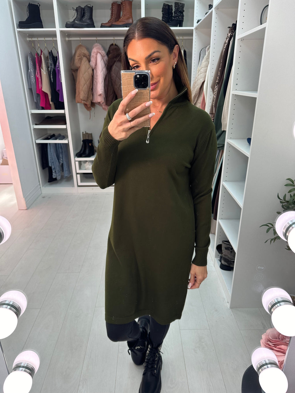 Adeena Plain Zip Detail Jumper Dress