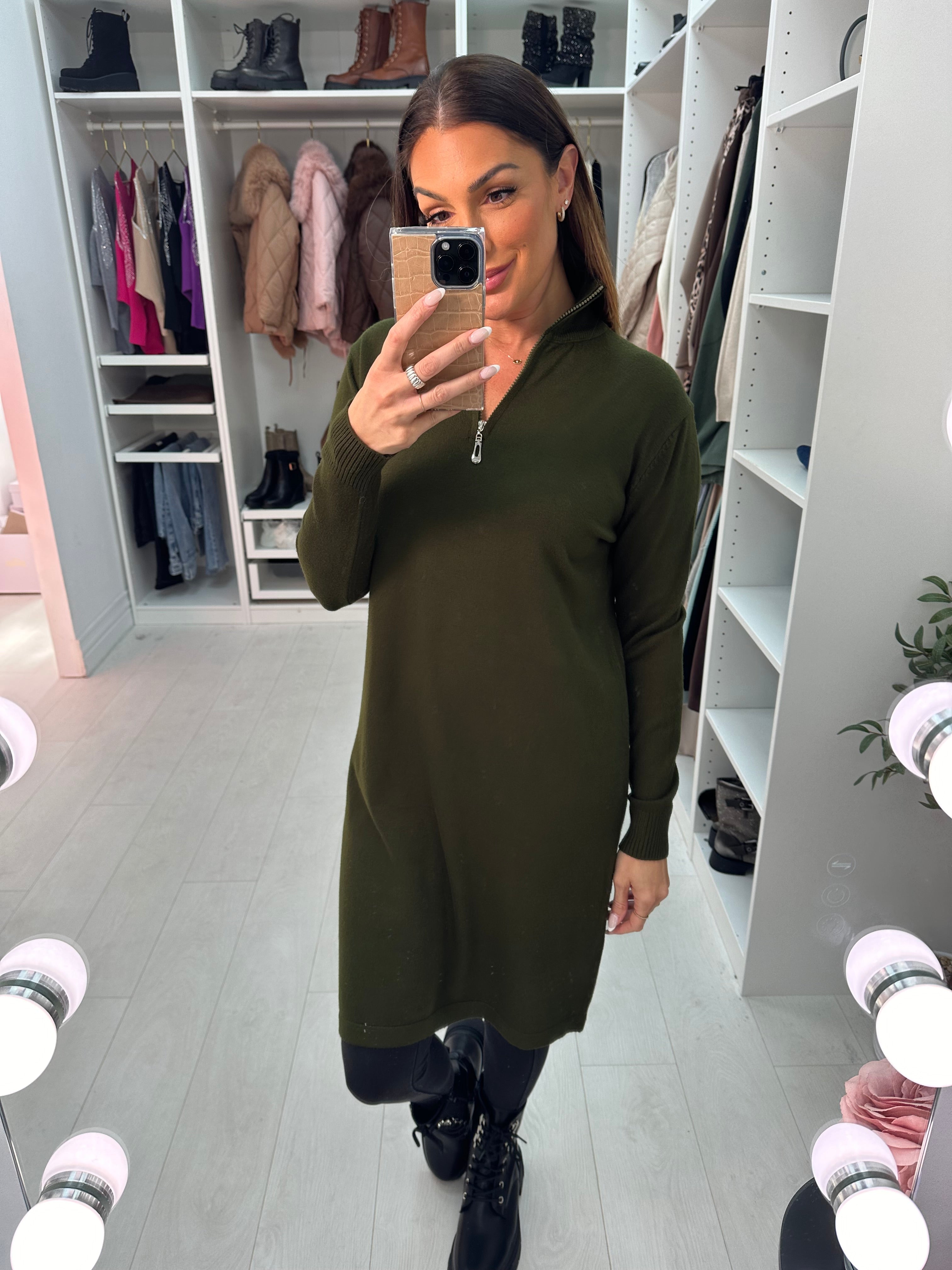 Adeena Plain Zip Detail Jumper Dress