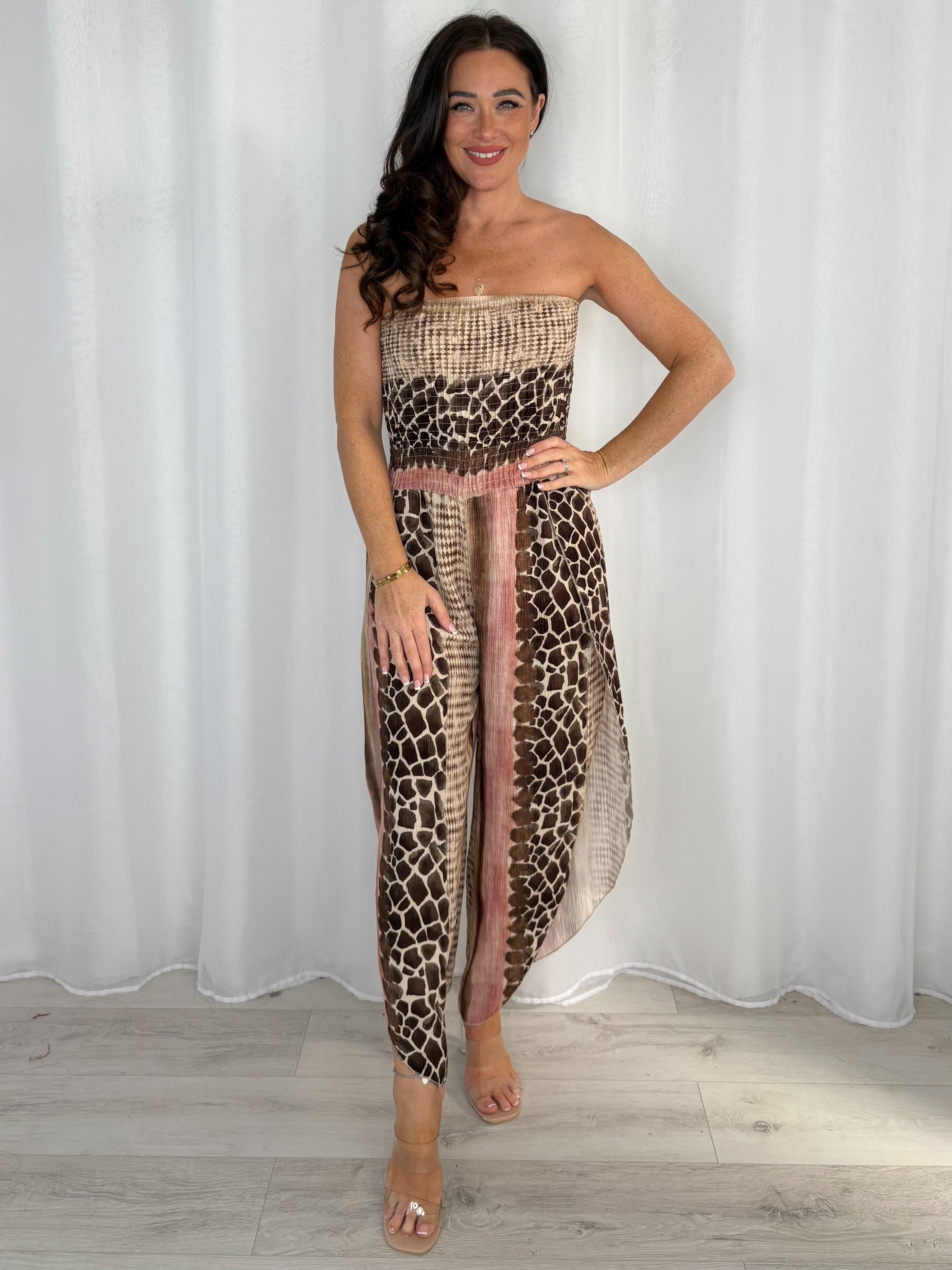 Giraffe Print Bandeau Jumpsuit (3 Colours)