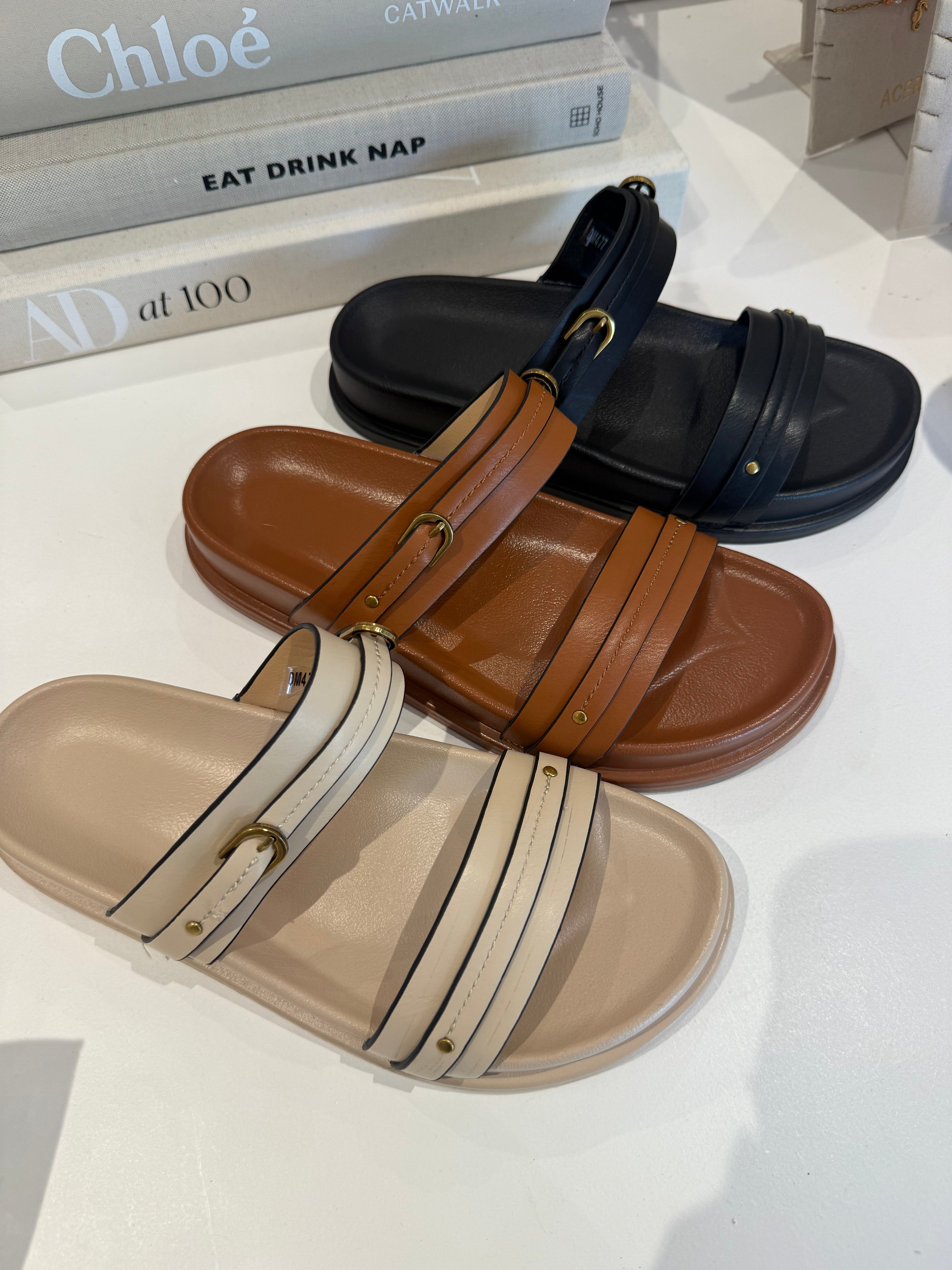 Double Strap Gold Stud Detail Sandal (3 Colours)