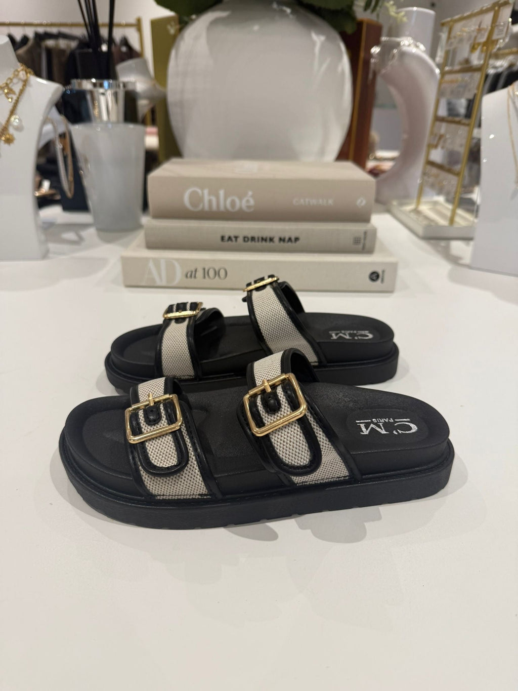 Double Buckle Contrast Woven Sandals (3 Colours)