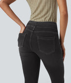 FlexTM High-Waisted Denim Casual Capri Leggings with Pockets