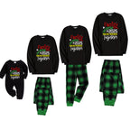 Christmas Family Matching Pajamas-Black Top and Green Plaid Pants Pjs Set with "Family Christmas 2025 Making Memories Together" Slogan Print