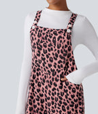 Leopard Print Waffle Casual Overalls with Pockets