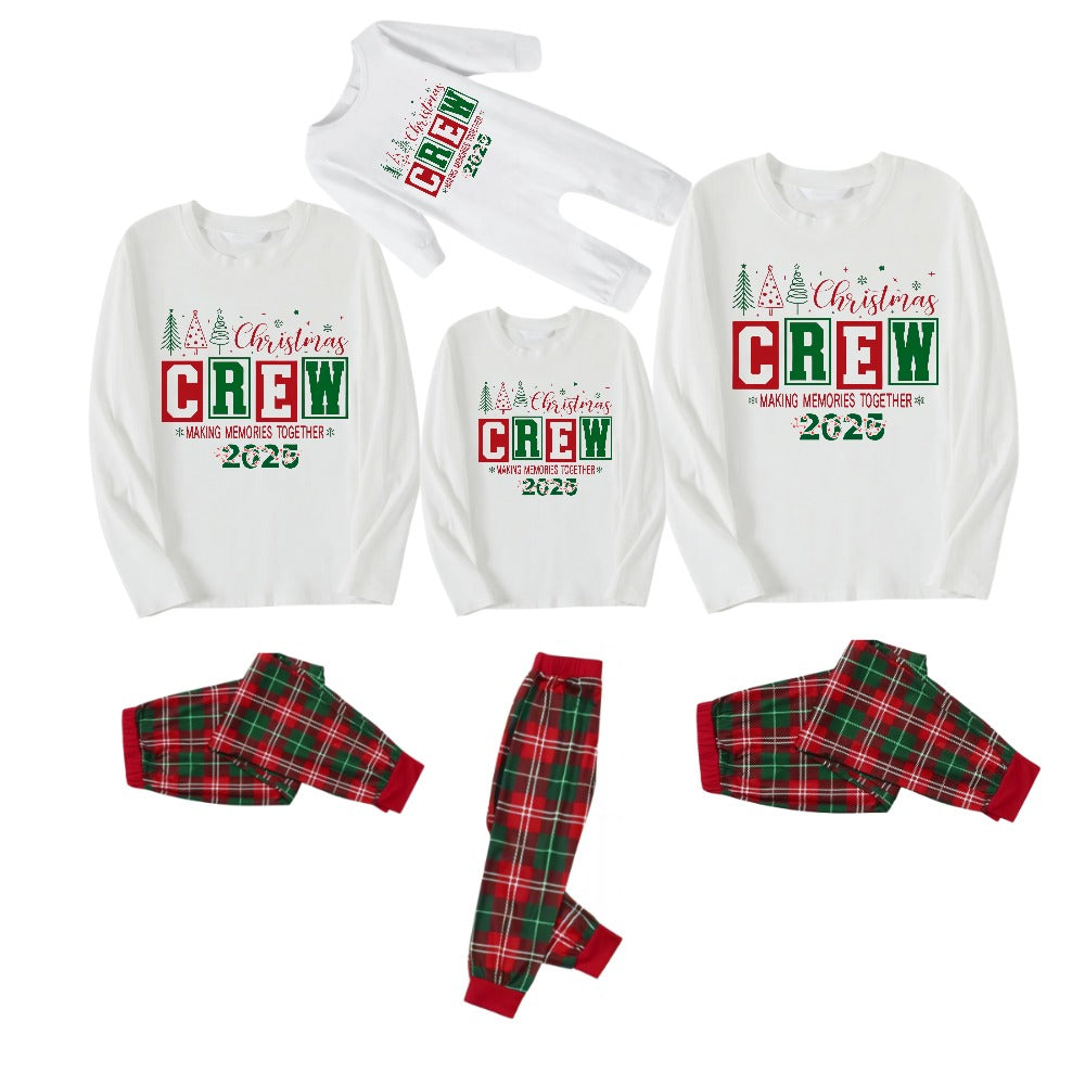 Christmas Making Memories Together Colorful Printed Red and Green Plaid Christmas Pajama Set