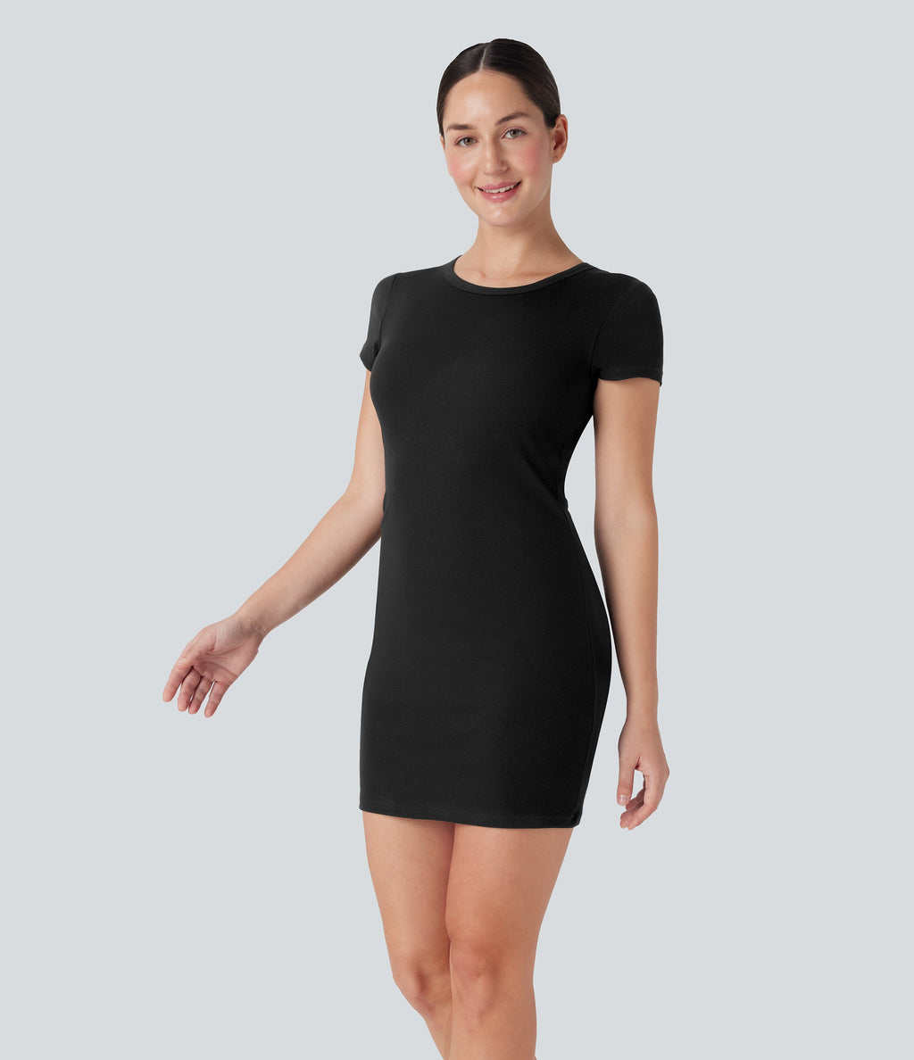 Ribbed Built-in Bra Bodycon Mini Yoga Active Dress