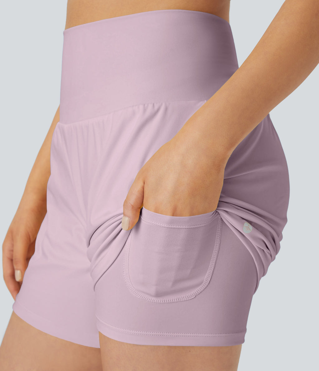 2026🔥UK Super High Waisted Back Pocket & Side Hidden Pocket 2-in-1 Yoga Shorts