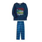 Christmas Family Matching Pajamas-Navy & Sky Blue Plaid Pjs Set with "Family Christmas 2025 Making Memories Together" Artistic Font Print