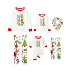 Family Christmas White Pajamas Set With "HO HO HO" & Cute Christmas Character Print