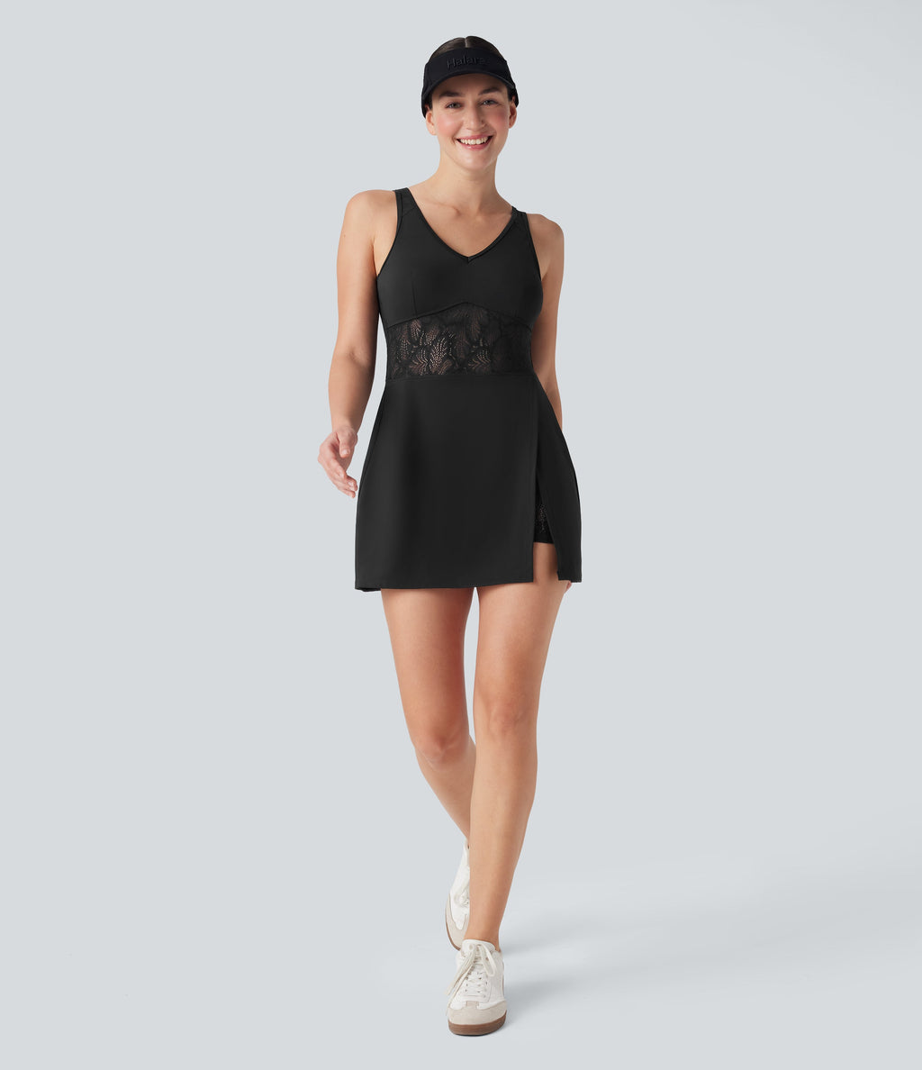 SoftlyZeroTM Airy Contrast Lace 2-in-1 Cool Touch Tennis Active Dress with Pocket-UPF50+