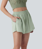 Mid Rise Linen-Feel Shorts with Pockets