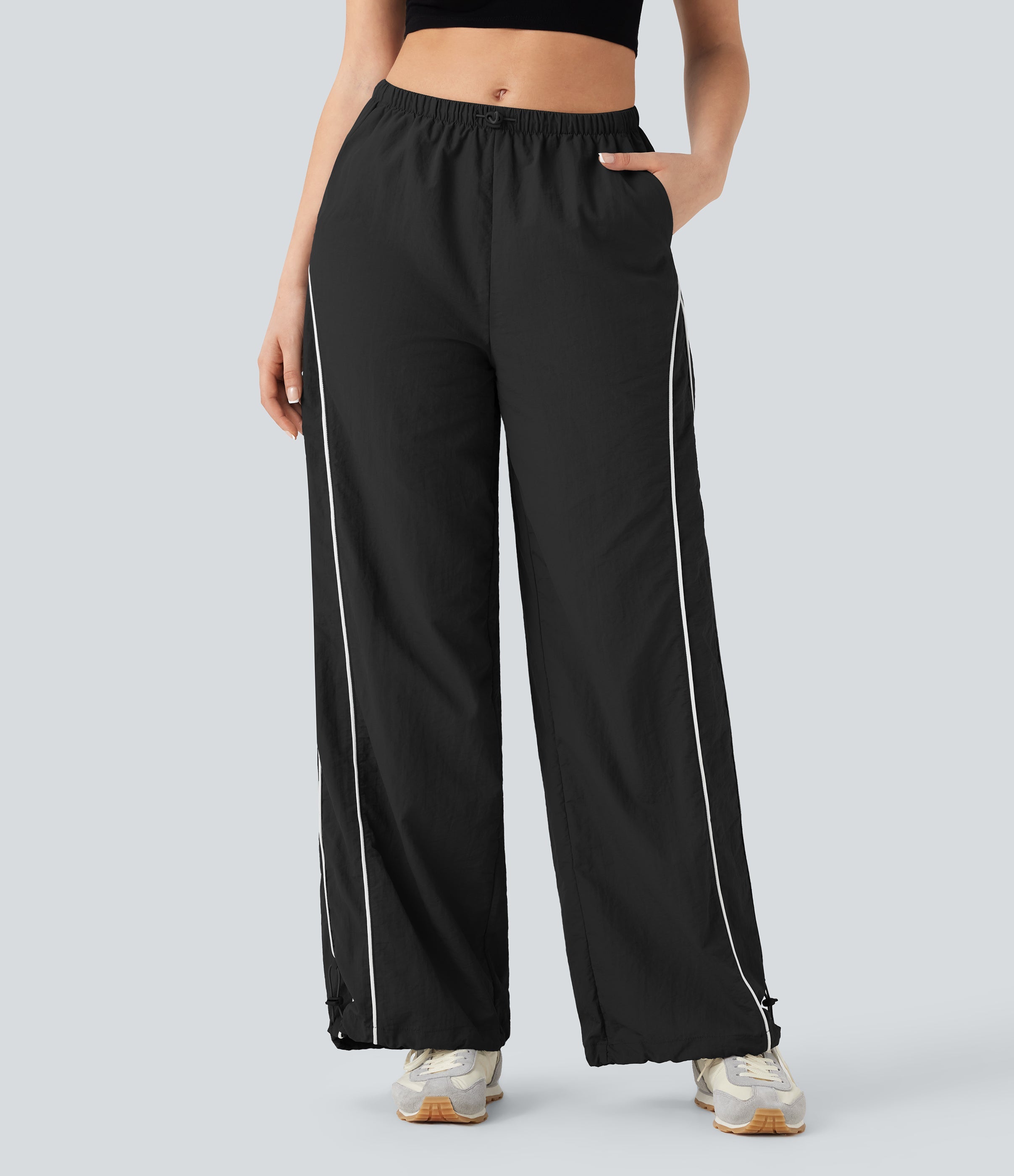 Mid Rise Wide Leg Cool Touch Casual Pants with Pockets