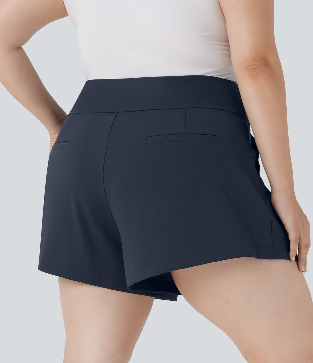 Plus Size High Waisted Work Shorts with Pockets