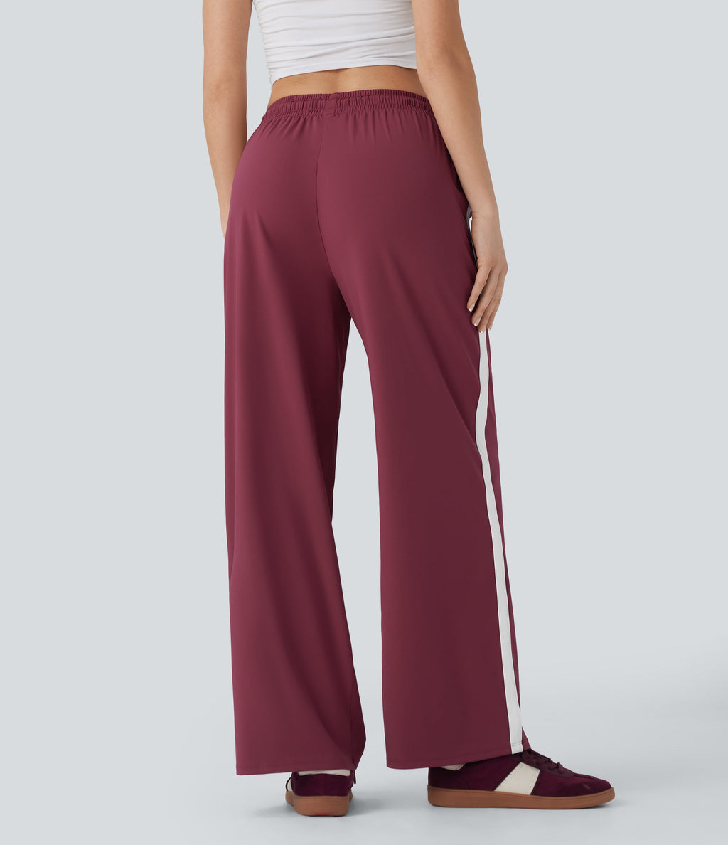 SoftlyZeroTM Airy Low Rise Drawstring Color Block Straight Leg Cool Touch Casual Pants with Pockets-UPF50+