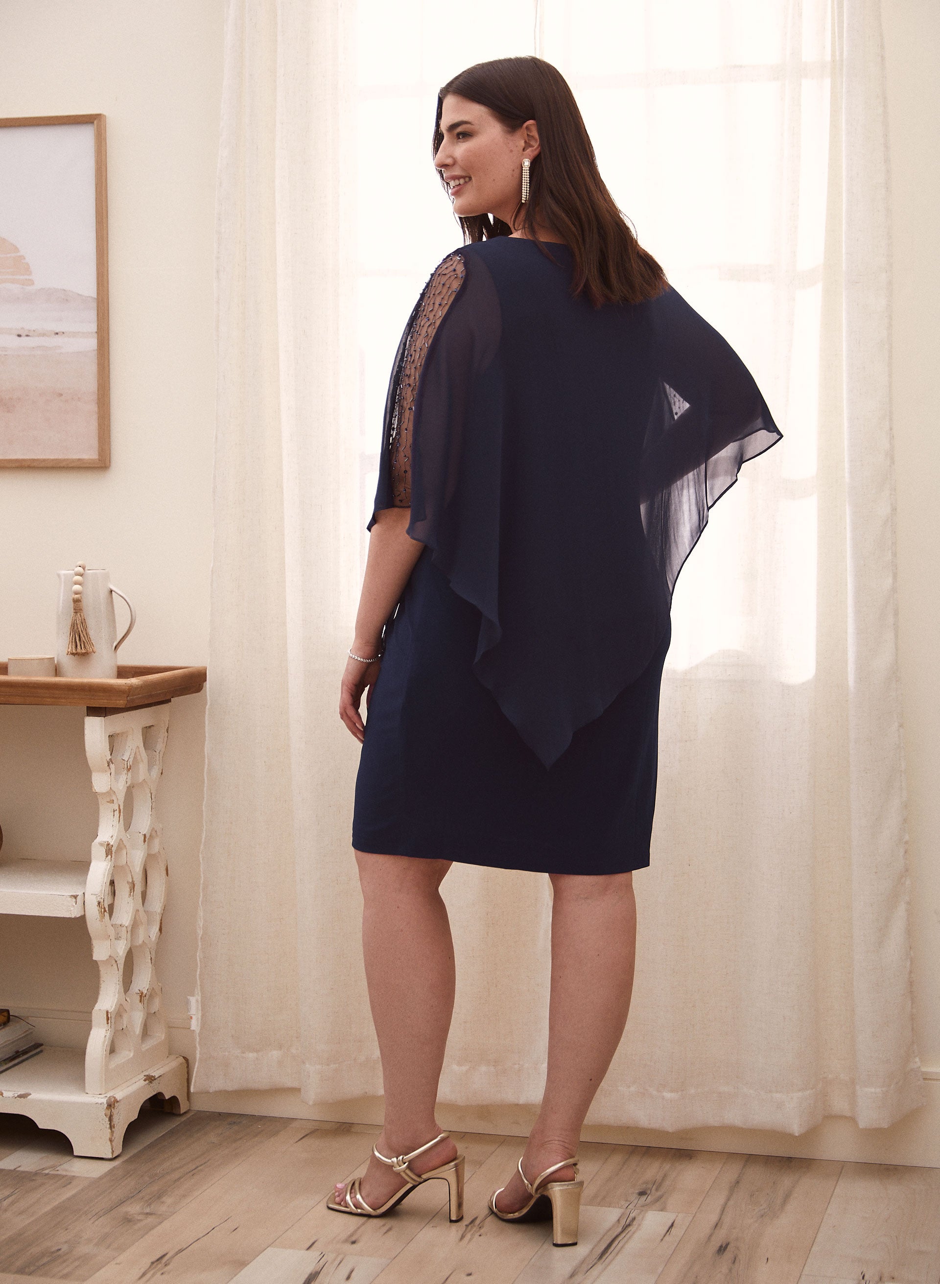 Asymmetric Chiffon Poncho Dress