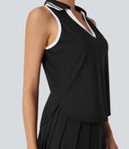 Color Block Polo V Neck Sleeveless Quick Dry Casual Top-UPF50+