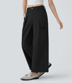 Mid Rise Wide Leg Work Pants with Pockets