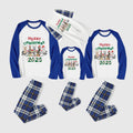 Christmas Family Matching Pajamas-Blue Raglan Top Blue Plaid Pants Pjs Set with Doggy and "Merry Christmas" Letter Print