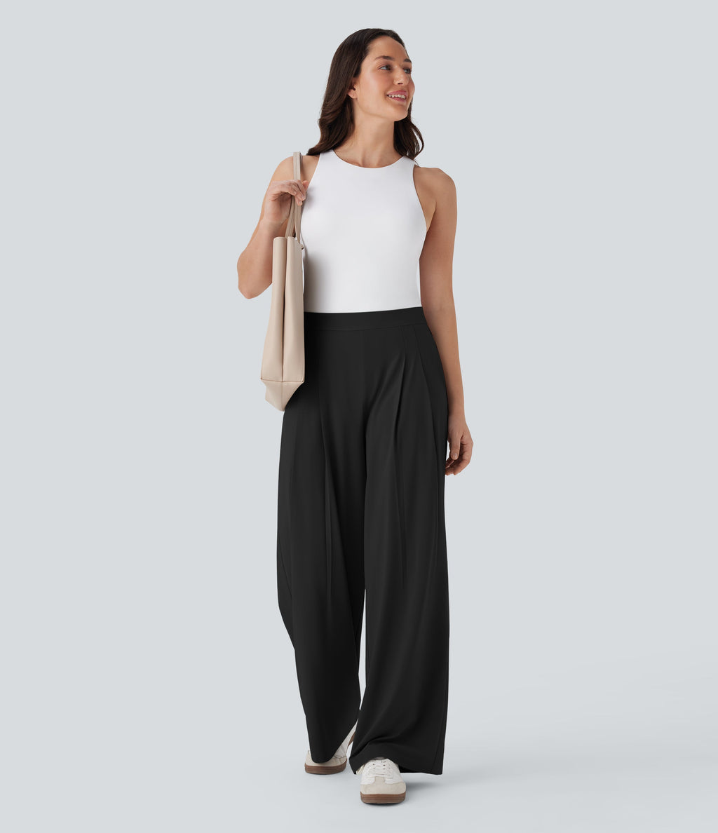 BreezefulTM High Waisted Wide Leg Quick Dry Work Pants with Pockets