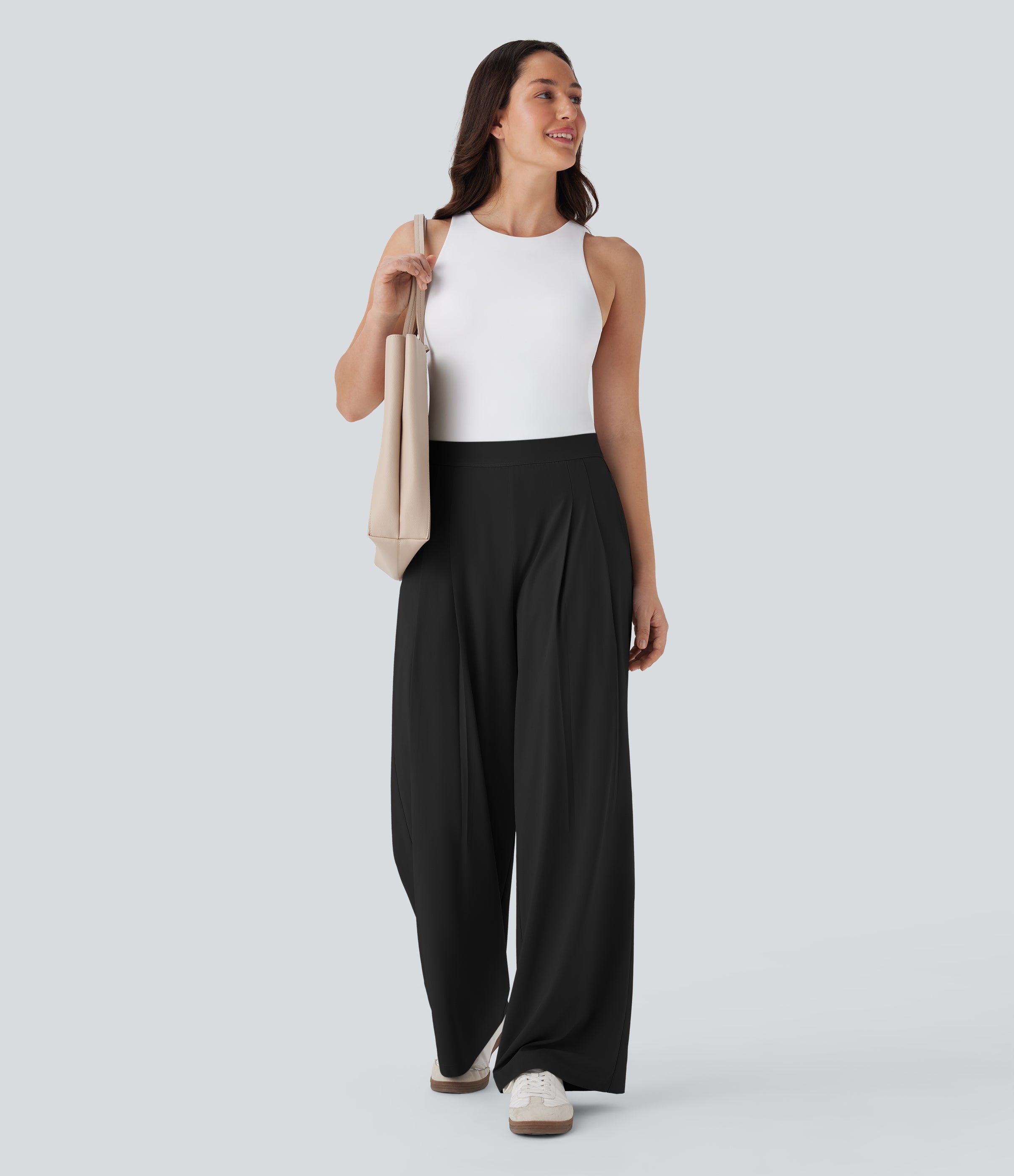 BreezefulTM High Waisted Wide Leg Quick Dry Work Pants with Pockets