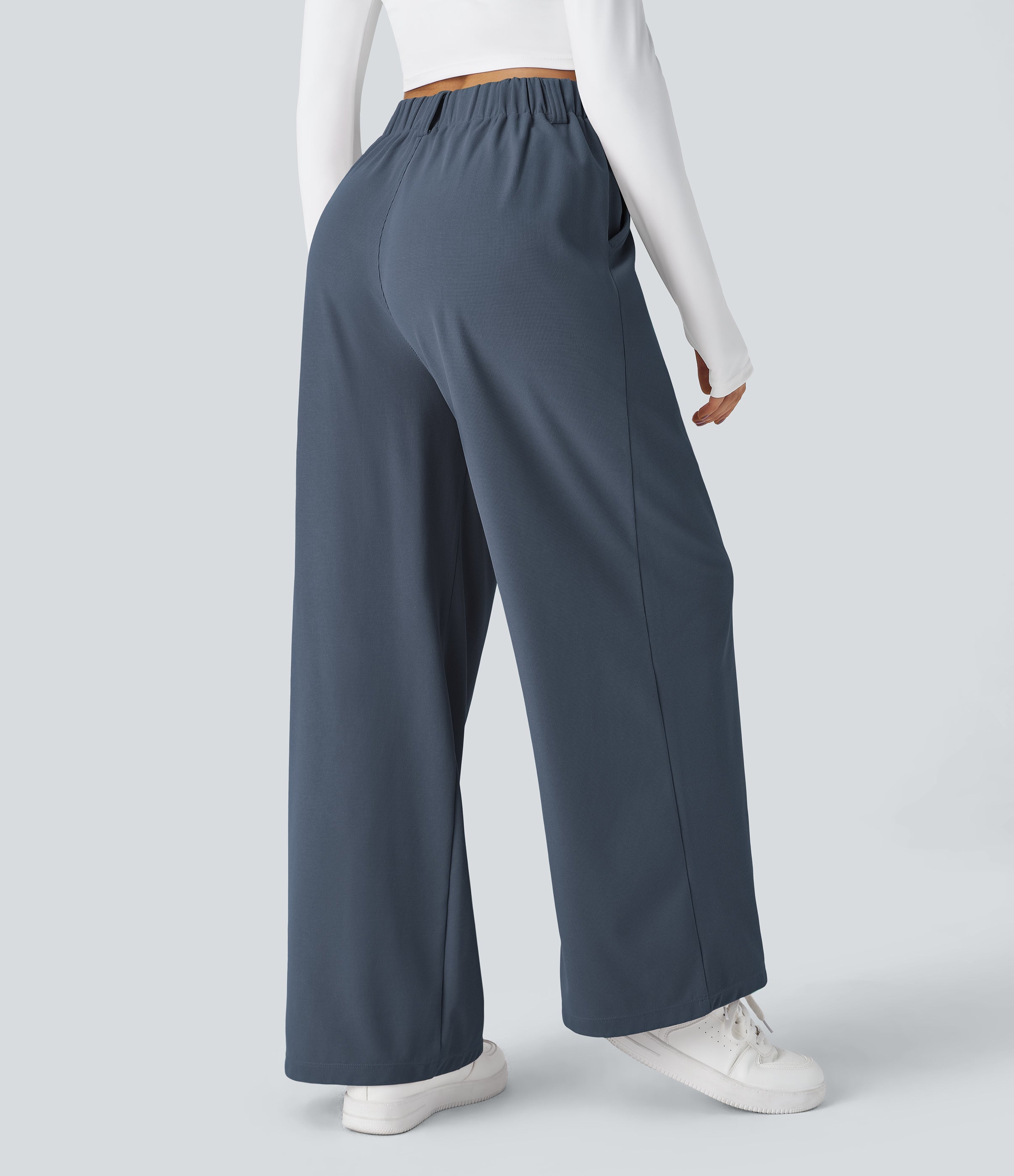 FlexTM High Waisted Side Pocket Wide Leg Waffle Work Pants