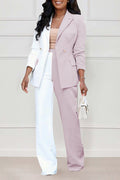 Colorblock Blazer High Waist Straight Leg Pants Matching Set-Yellow