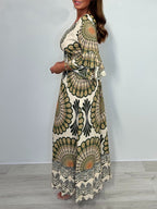 NEW🔥 V Neck Printed Flared Sleeve Elastic Waist Dress- Tax Free