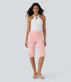 Mid Rise Lace Up Capri Casual Pants with Pockets