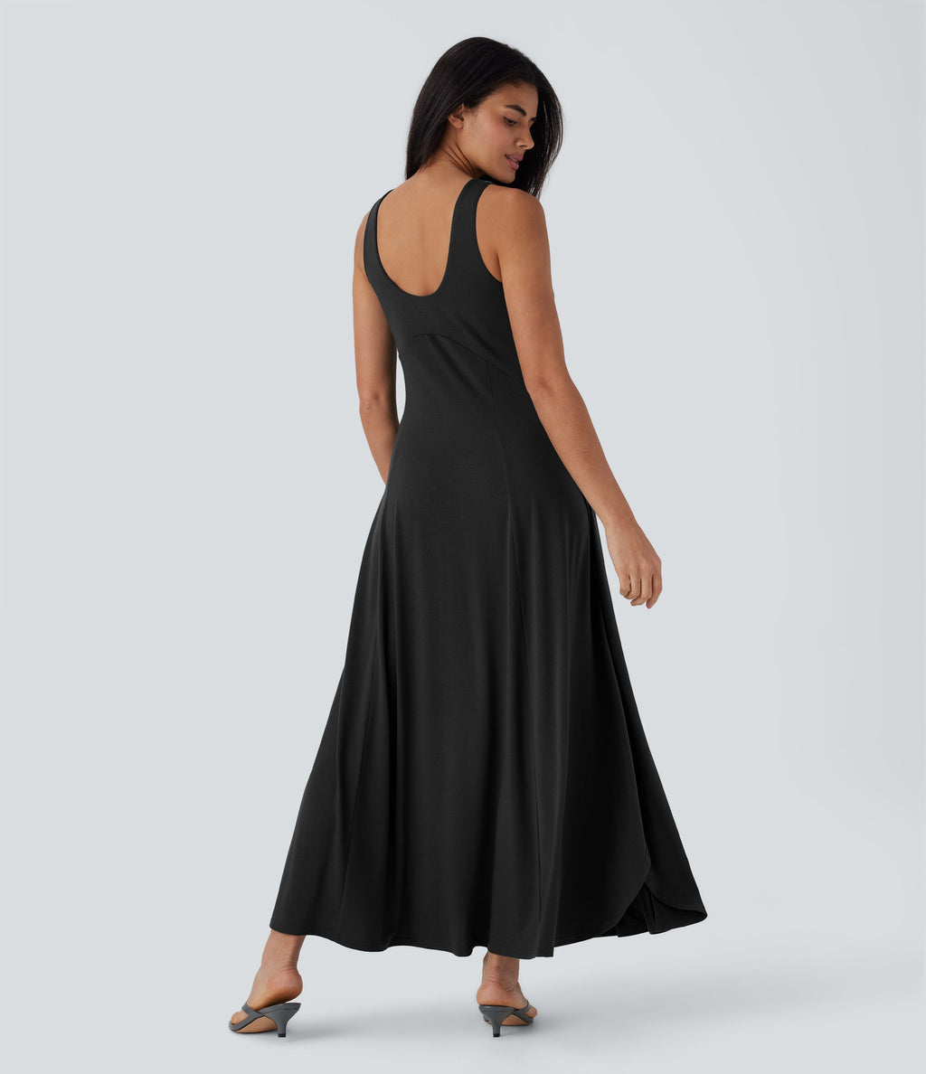 U Neck Flowy Maxi Casual Tank Dress