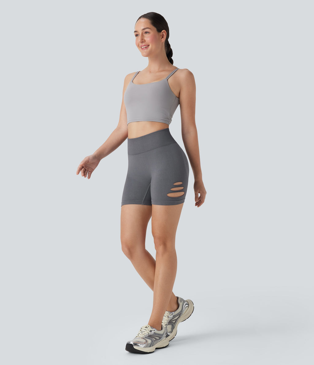 Seamless Flow High Waisted Cut Out Yoga Biker Shorts 4''