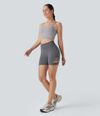Seamless Flow High Waisted Cut Out Yoga Biker Shorts 4''