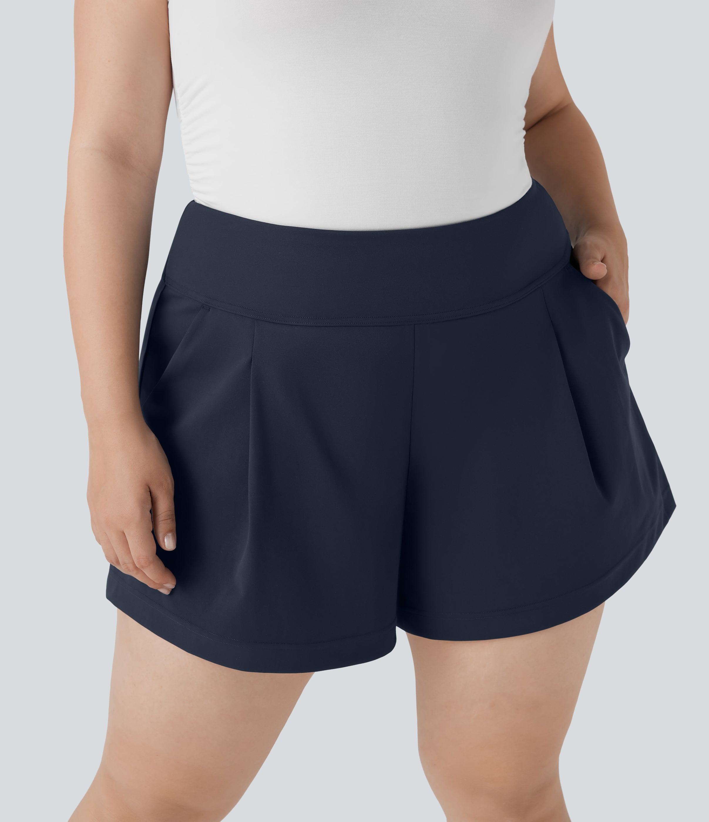 Plus Size High Waisted Work Shorts with Pockets