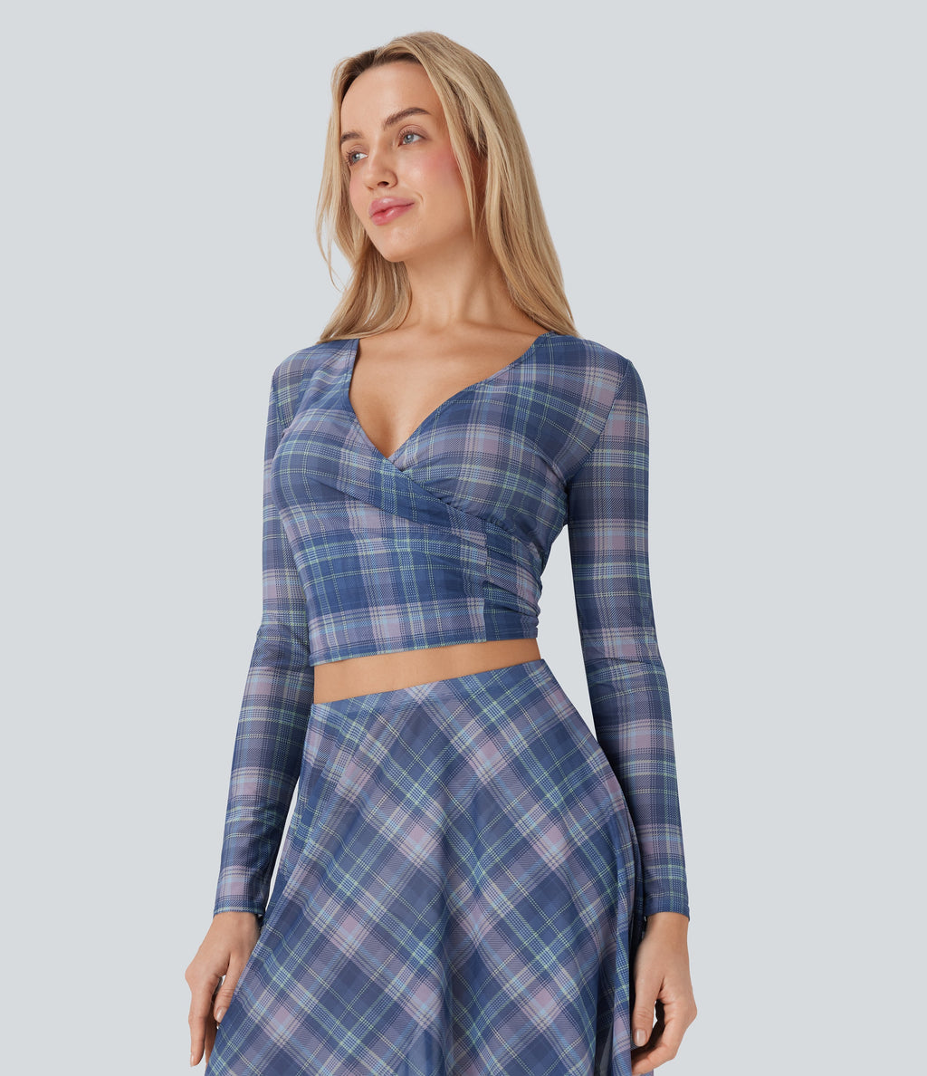 Sheer Mesh V-Neck Wrapped Tie-Back Top